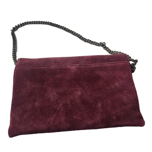J. Crew Maroon Suede Envelope Clutch Bag Chain Strap - Picture 4 of 10